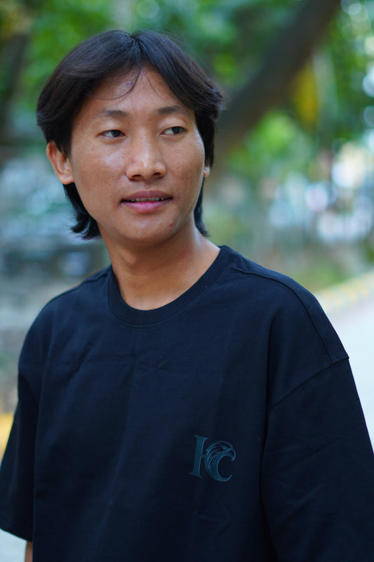 Haddu Men's Oversized T-Shirt – Red Car Race Graphic on Premium Cotton, Jet Black Color