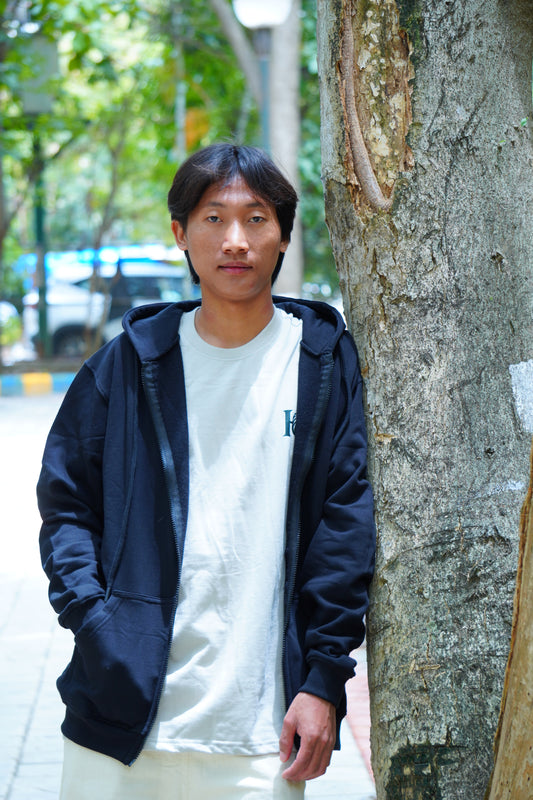 Deep Black with a stylish rabbit printed on Haddu's Hoodies