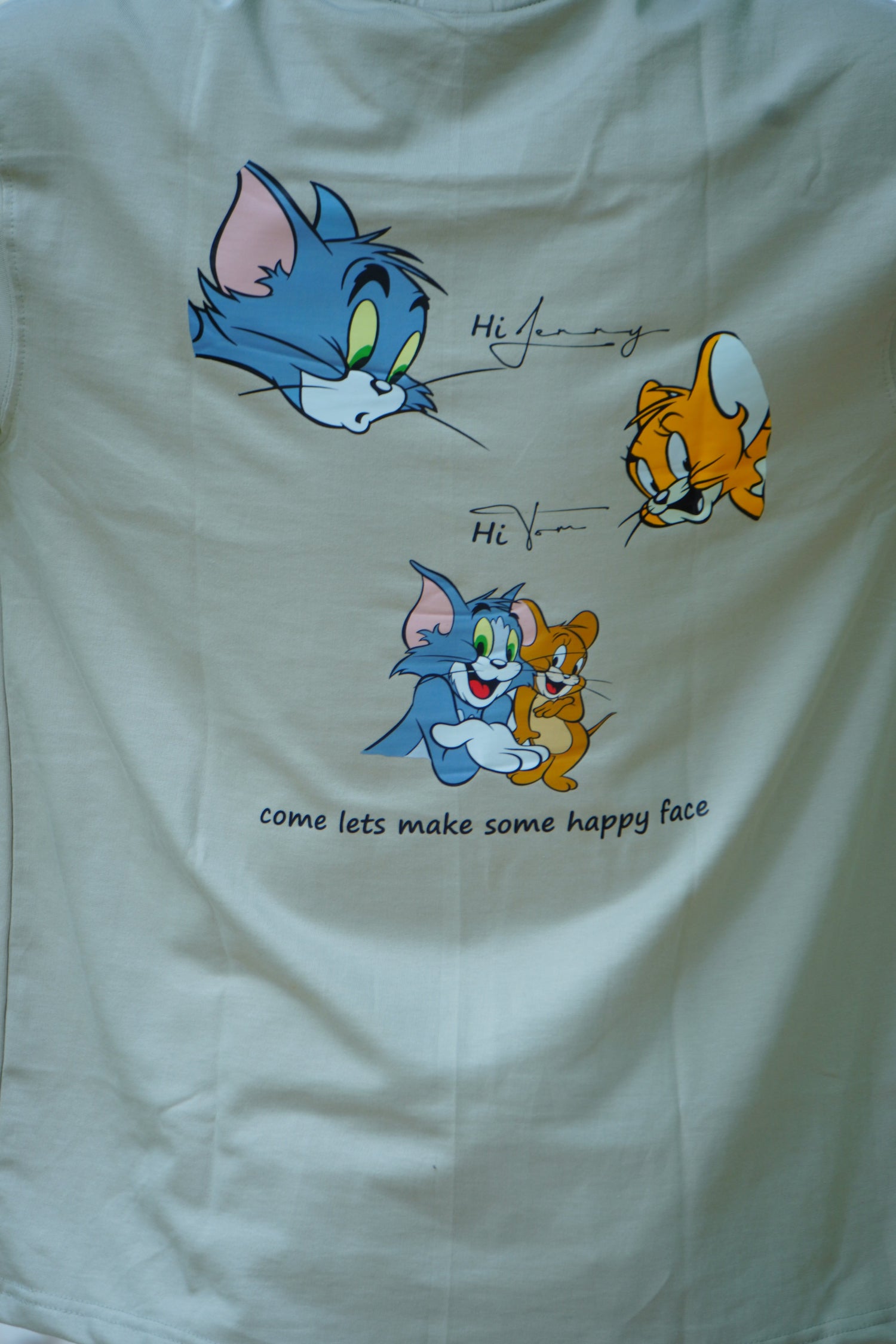 Ash grey color Tom and Jerry graphic back printed for men's oversize T-shirt
