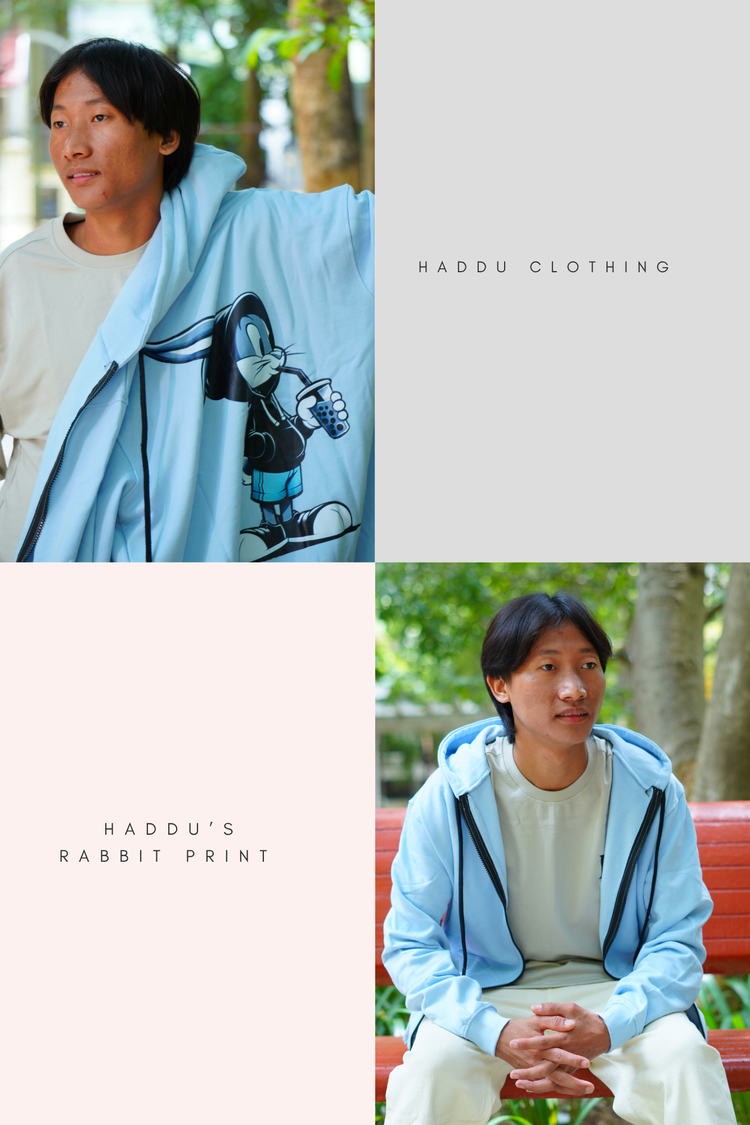 Arctic Sky blue color Rabbit printed Haddu's Hoodies