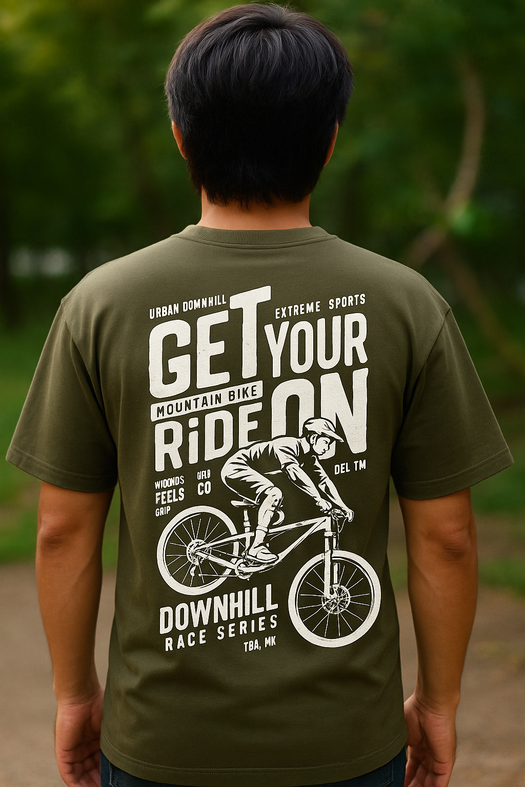 Haddu Men's Oversized T-Shirt – Bicycle Stunt Graphic on Premium Cotton, Olive Green Color