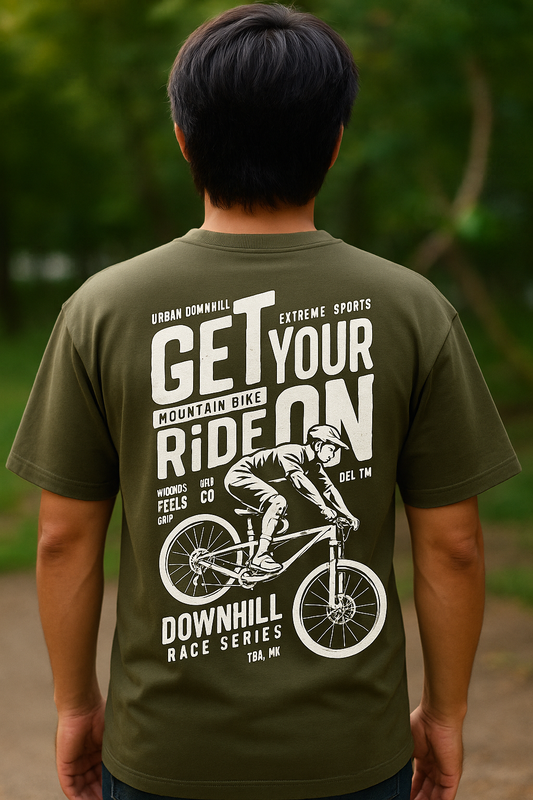 Haddu Men's Oversized T-Shirt – Bicycle Stunt Graphic on Premium Cotton, Olive Green Color