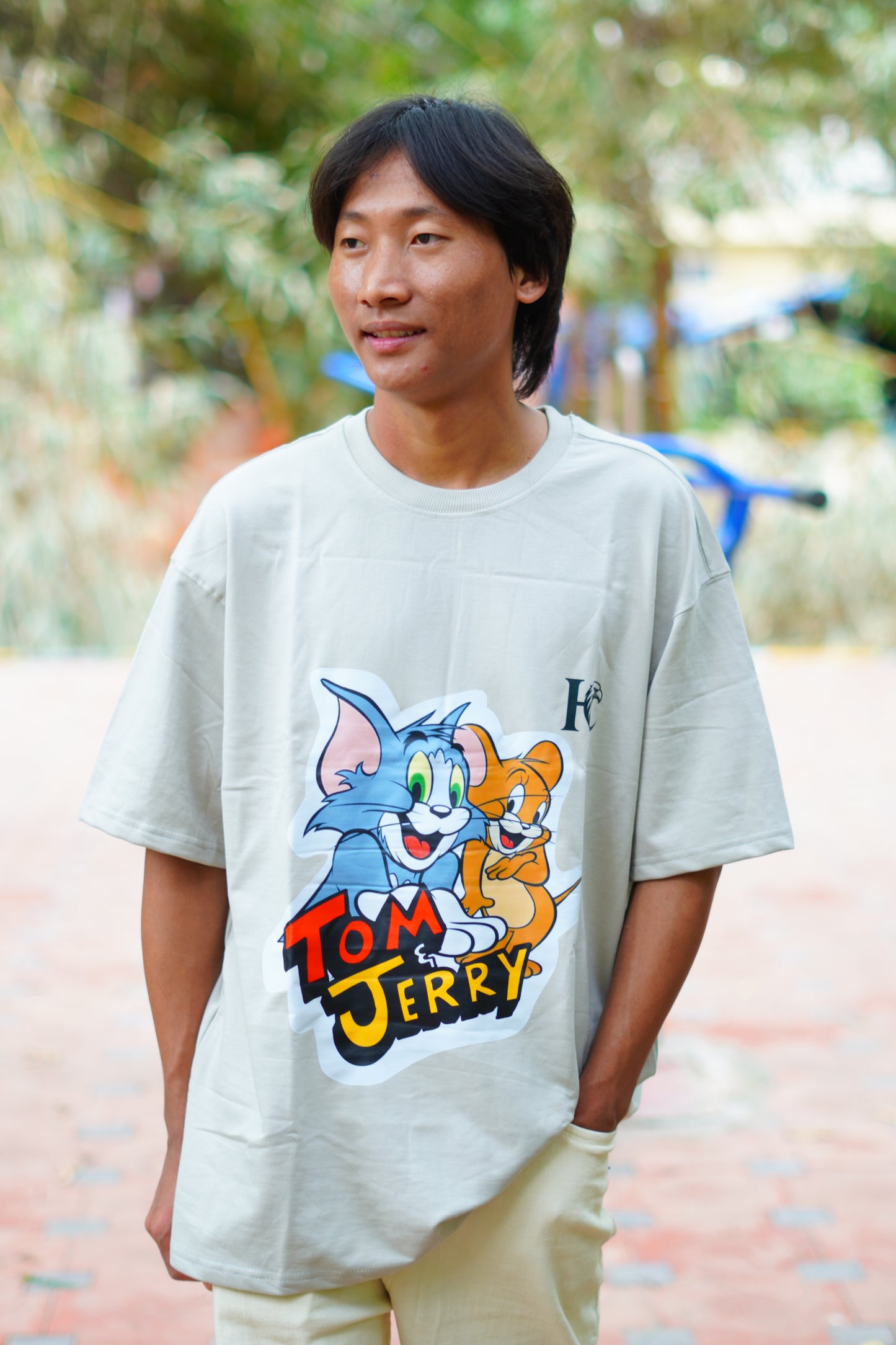 Comic Tom and Jerry printed on Front oversized tee- shirt Men's