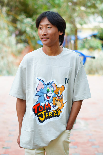 Comic Tom and Jerry printed on Front oversized tee- shirt Men's