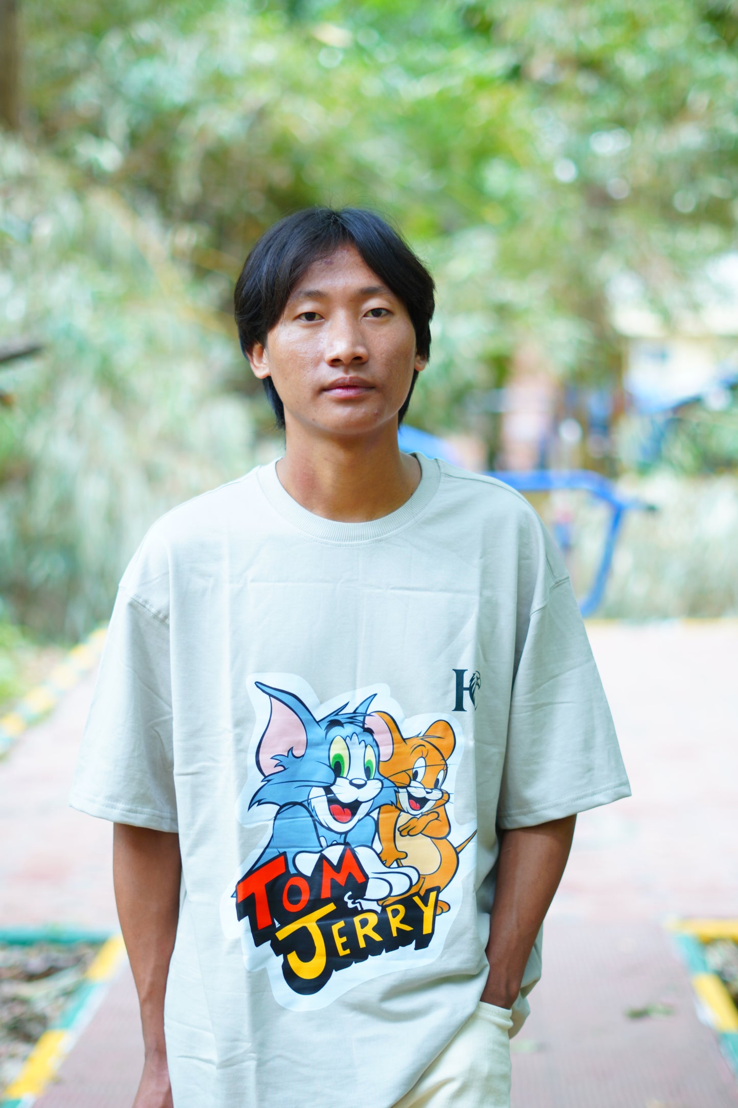 Comic Tom and Jerry printed on Front oversized tee- shirt Men's