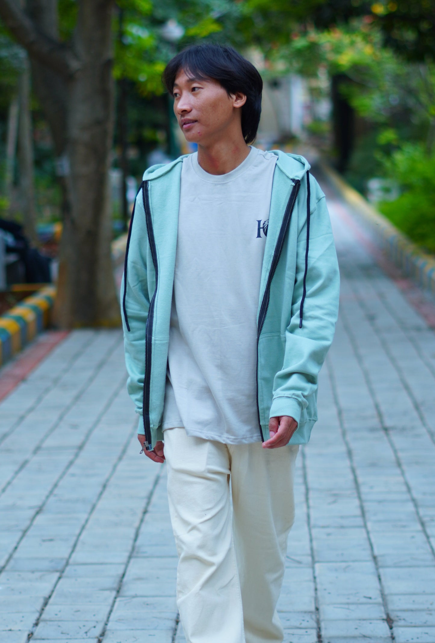 Haddu Men's Oversized Hoodie – Baby Spyder Graphic on Premium Cotton, Mint Green Color